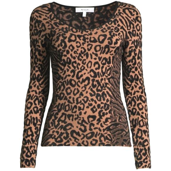 Milly scoop neck leopard print knit top size S - Picture 1 of 9